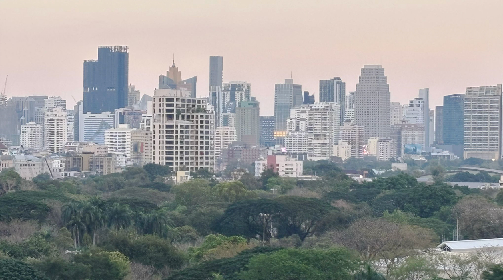 緑の向こうに広がるバンコクの都市景観・ビル群